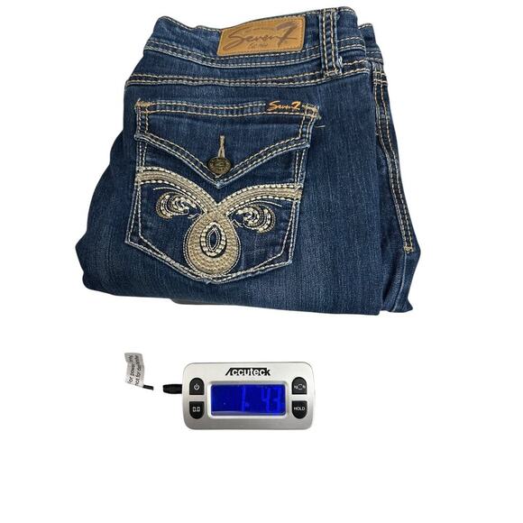 Seven7 Jeans Womens 14 Blue Bootcut Thick Stitch Embroidered Flap Pockets Denim - Picture 15 of 15